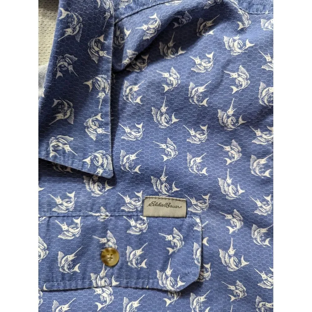Eddie Bauer Short Sleeve Button Up Shirt Men's Size 2XL Blue - Picture 4 of 10
